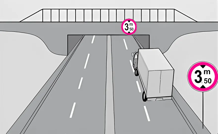 Soru görseli: Şekildeki trafik tanzim işareti, kamyona hangi anlamda gabari sınırlaması getirmektedir?